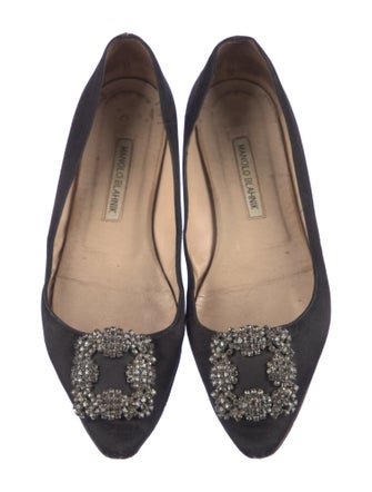 Manolo Blahnik Satin Crystal Embellishments Flats