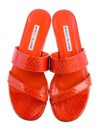 Manolo Blahnik Serrato Leather Slides