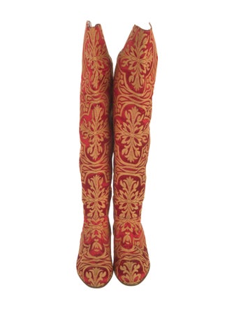 Manolo Blahnik Satin Printed Boots