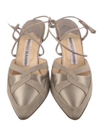 Manolo Blahnik Satin Cutout Accent T-Strap Pumps