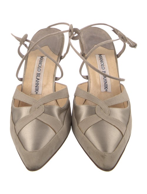 Manolo Blahnik Satin Cutout Accent T-Strap Pumps