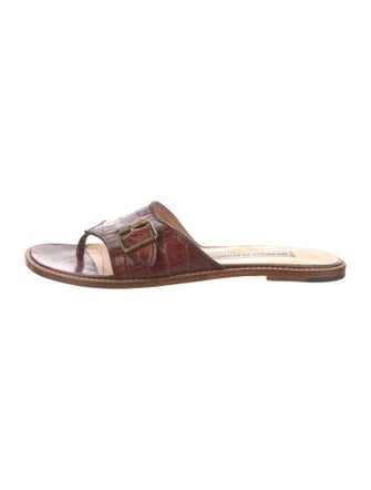 Manolo Blahnik Leather Animal Print Slides