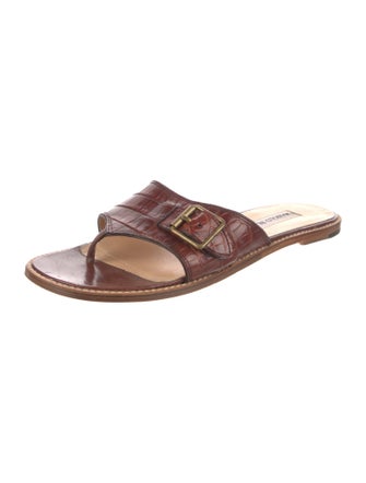 Manolo Blahnik Leather Animal Print Slides