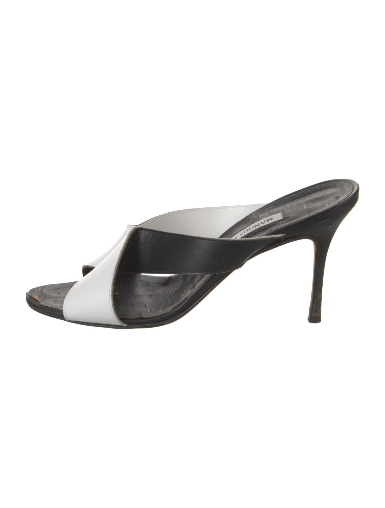 Manolo Blahnik Leather Colorblock Pattern Slides