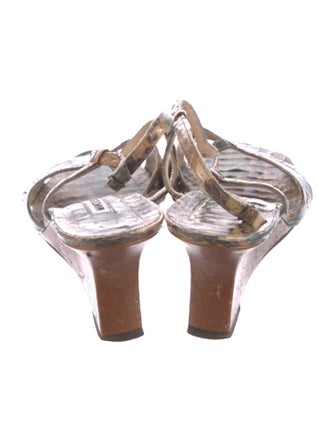 Manolo Blahnik Embossed Leather Animal Print T-Strap Sandals