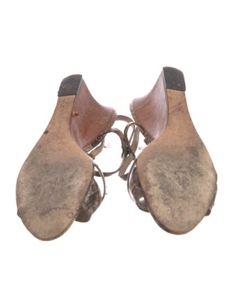 Manolo Blahnik Embossed Leather Animal Print T-Strap Sandals