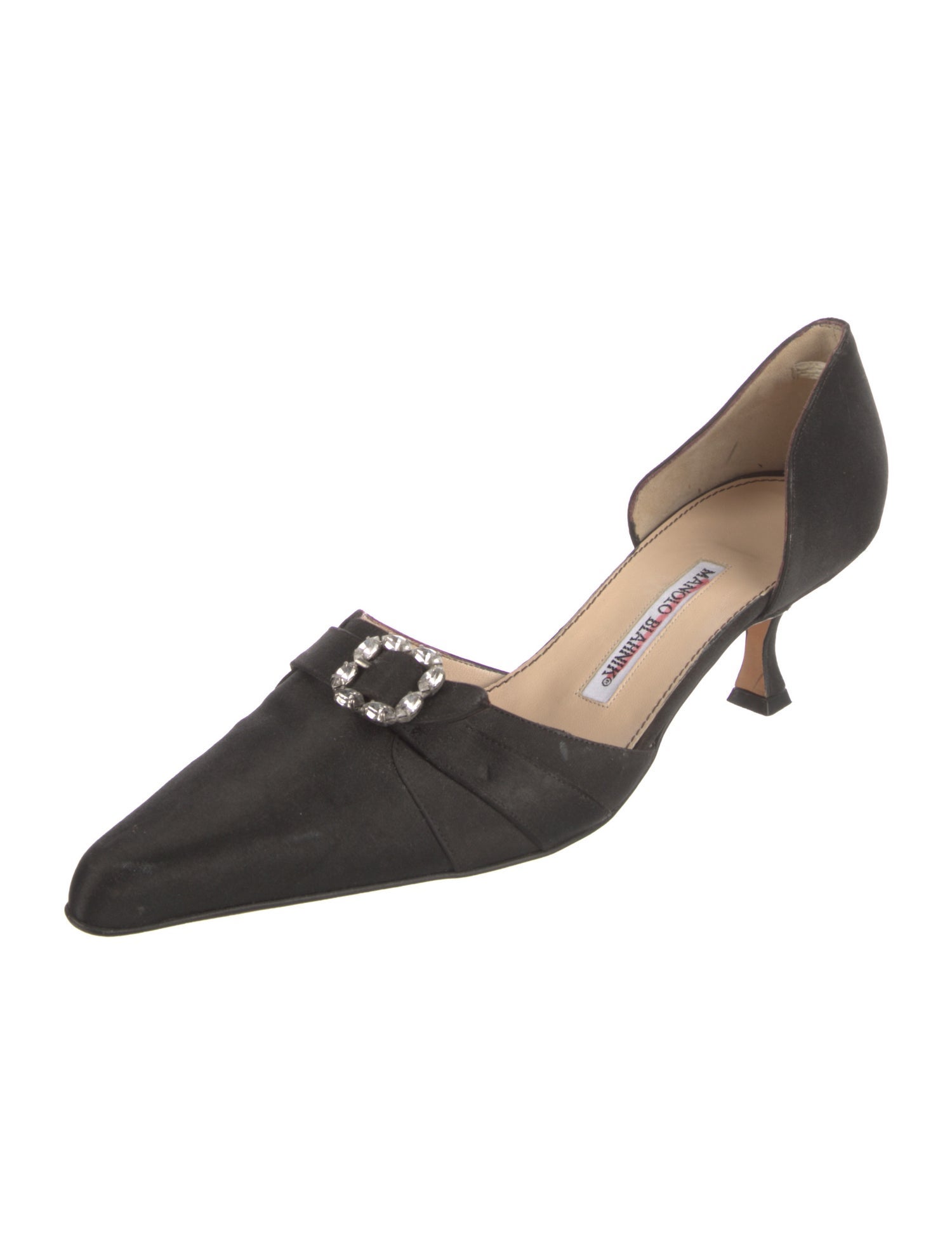 Manolo Blahnik Satin Crystal Embellishments D'Orsay Pumps