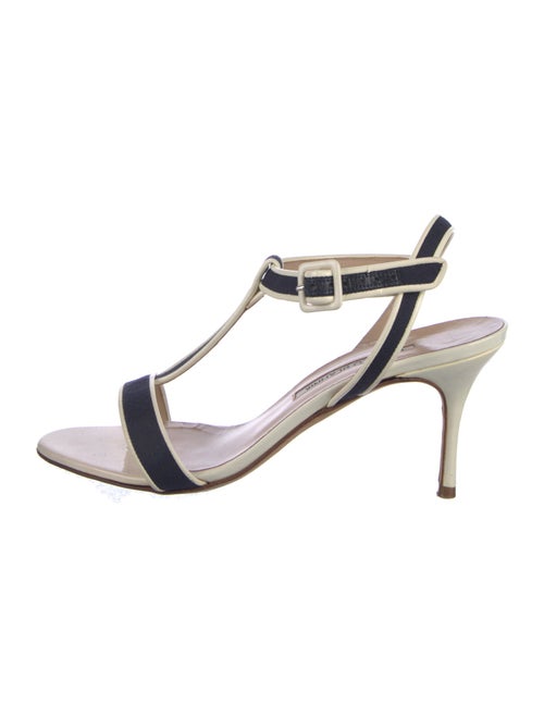 Manolo Blahnik Colorblock Pattern T-Strap Sandals