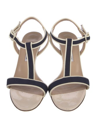 Manolo Blahnik Colorblock Pattern T-Strap Sandals