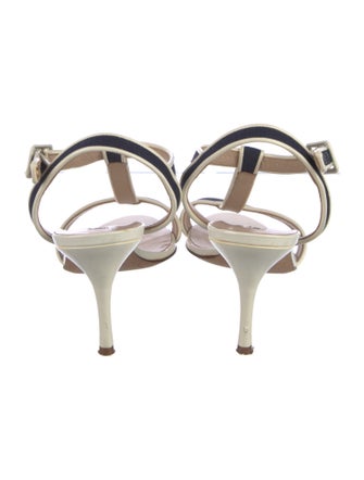 Manolo Blahnik Colorblock Pattern T-Strap Sandals