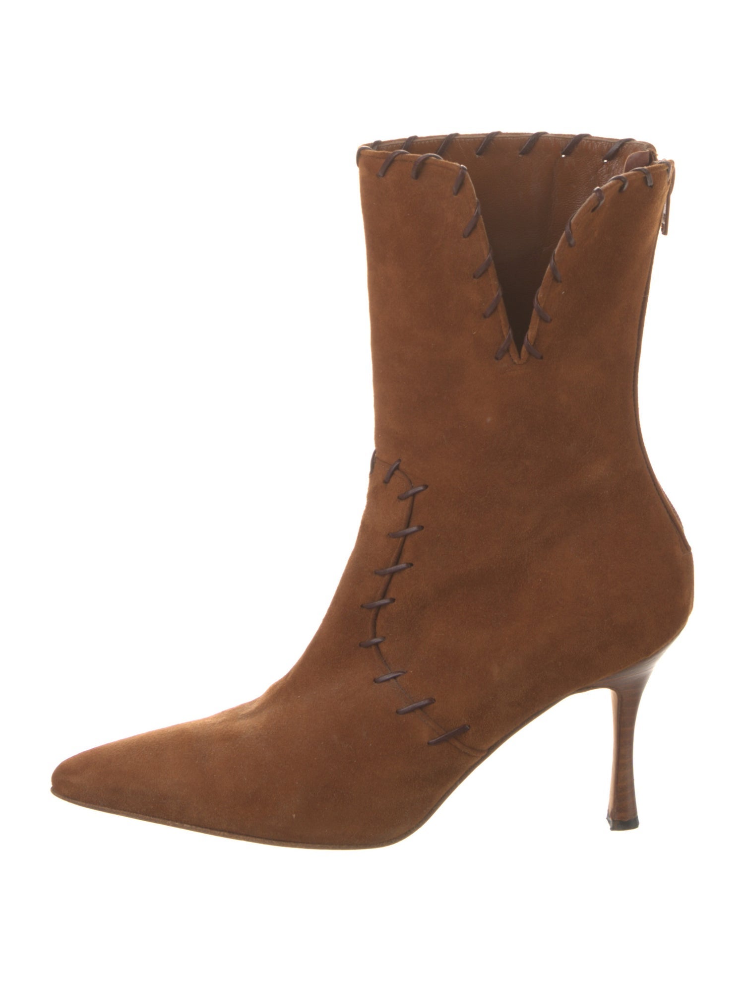 Manolo Blahnik Suede Whipstitch Trim Boots