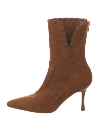 Manolo Blahnik Suede Whipstitch Trim Boots