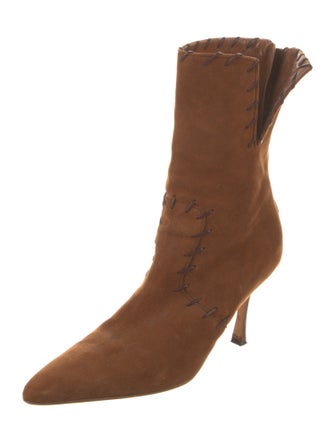 Manolo Blahnik Suede Whipstitch Trim Boots