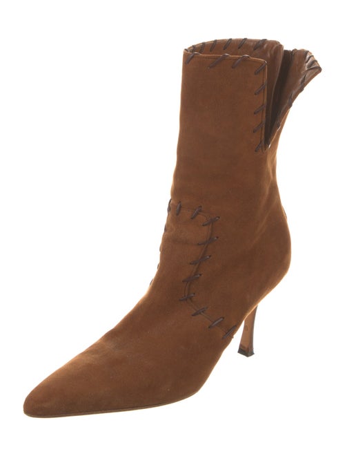 Manolo Blahnik Suede Whipstitch Trim Boots