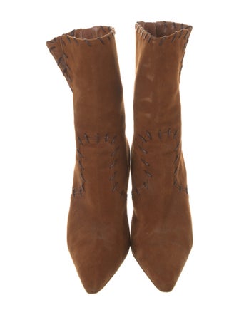 Manolo Blahnik Suede Whipstitch Trim Boots