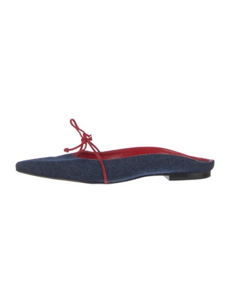 Manolo Blahnik Denim Leather Trim Embellishment Flats