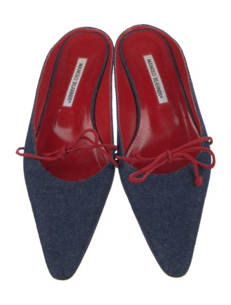 Manolo Blahnik Denim Leather Trim Embellishment Flats
