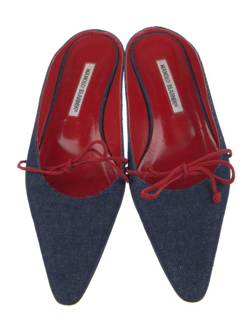 Manolo Blahnik Denim Leather Trim Embellishment Flats