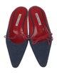 Manolo Blahnik Denim Leather Trim Embellishment Flats