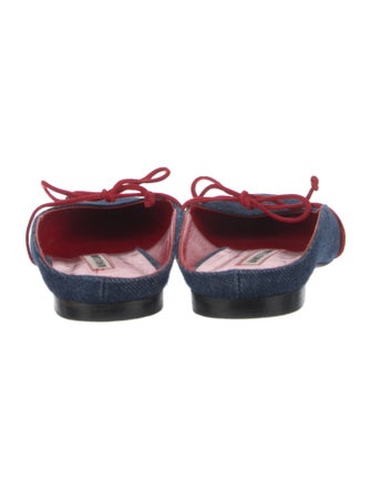 Manolo Blahnik Denim Leather Trim Embellishment Flats