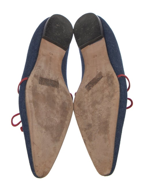 Manolo Blahnik Denim Leather Trim Embellishment Flats