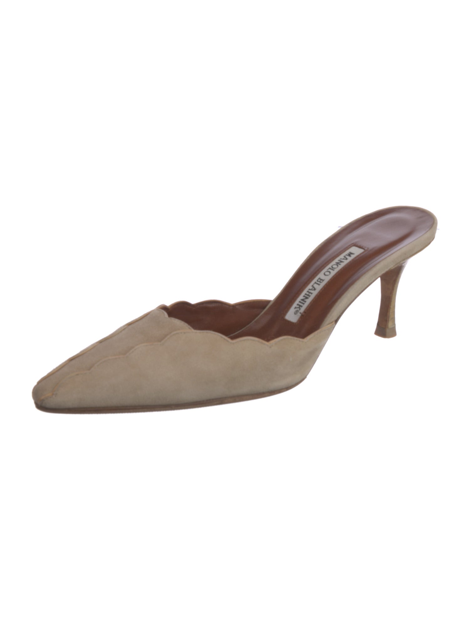 Manolo Blahnik Scallop Suede Mules
