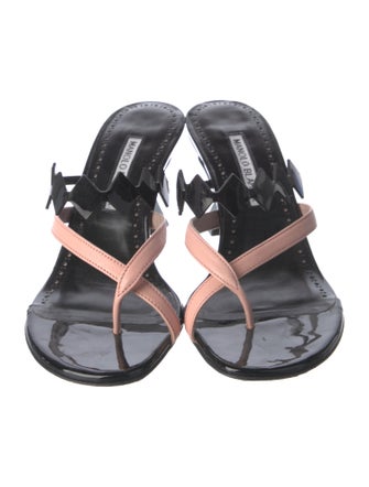 Manolo Blahnik Patent Leather Colorblock Pattern Slides