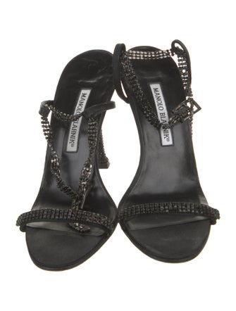 Manolo Blahnik Satin Crystal Embellishments Sandals