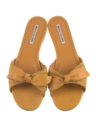Manolo Blahnik Leather Bow Accents Slides