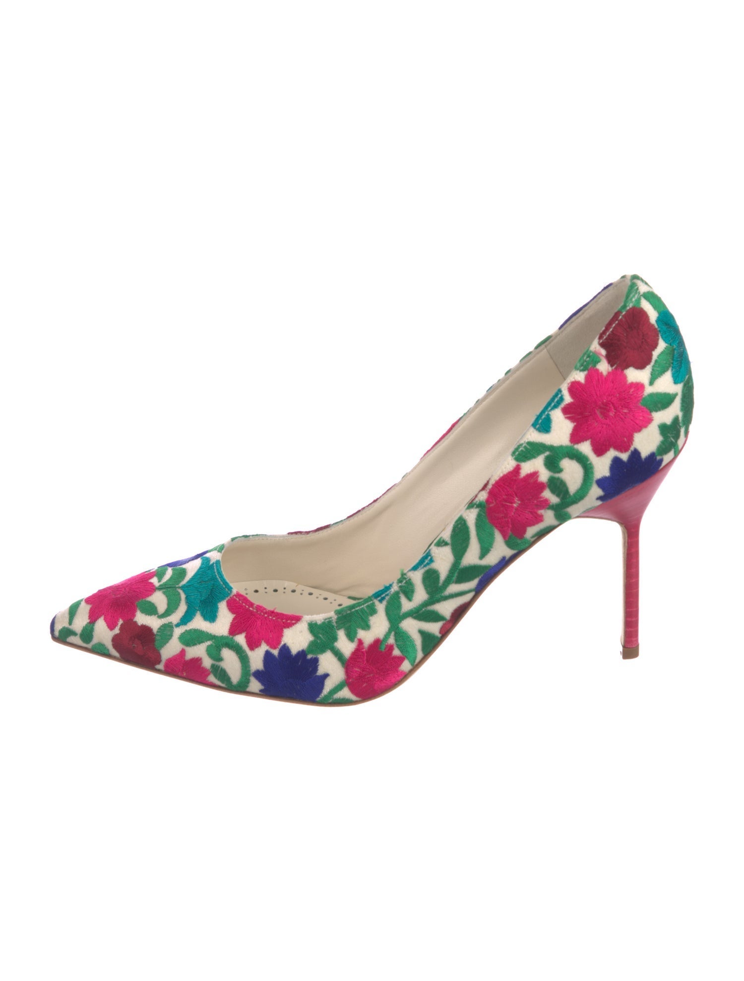 Manolo Blahnik Floral Print Embroidered Accent Pumps w/ Tags