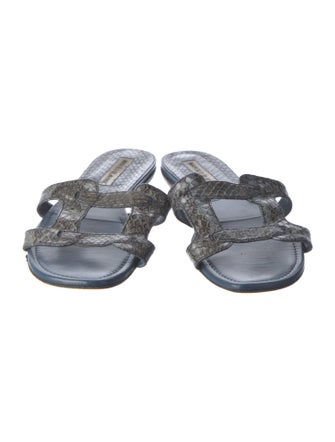 Manolo Blahnik Embossed Leather Animal Print Slides
