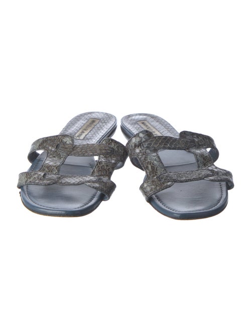 Manolo Blahnik Embossed Leather Animal Print Slides