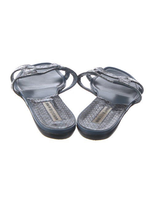 Manolo Blahnik Embossed Leather Animal Print Slides
