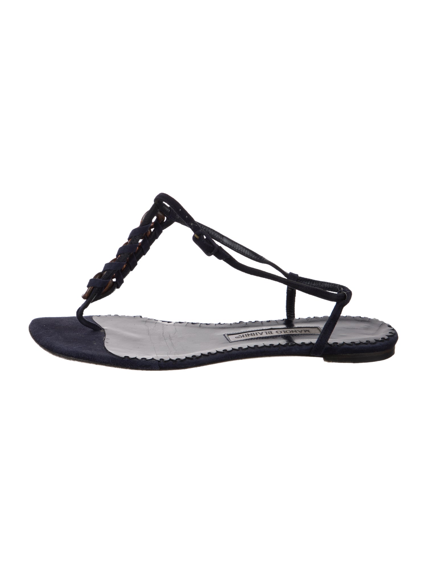 Manolo Blahnik Suede Chain-Link Accents T-Strap Sandals