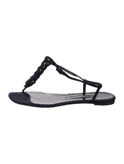 Manolo Blahnik Suede Chain-Link Accents T-Strap Sandals