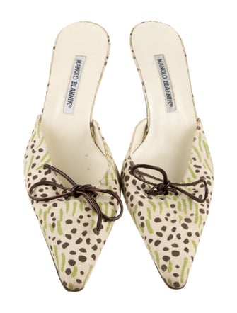 Manolo Blahnik Canvas Printed Mules