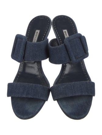 Manolo Blahnik Denim Slides