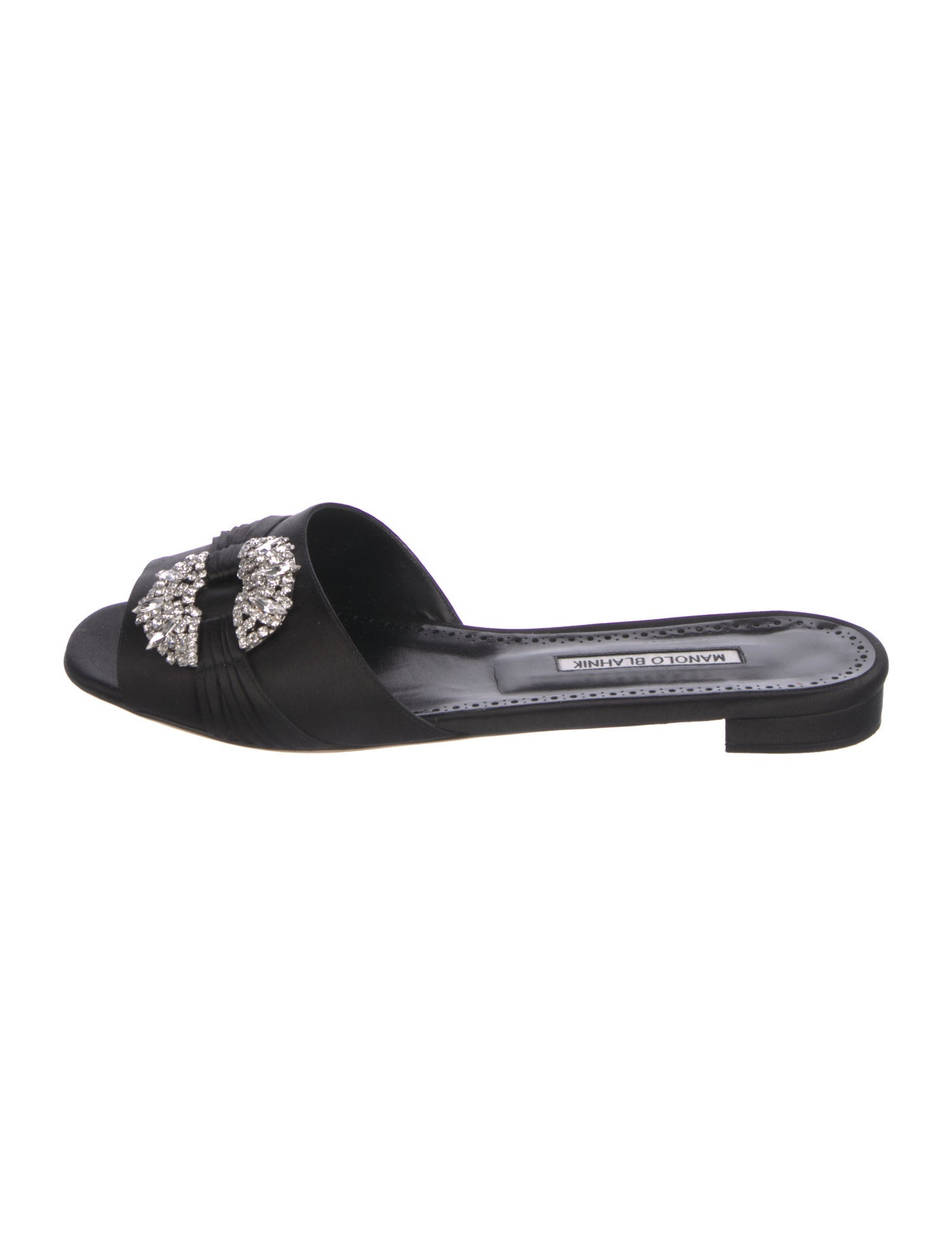 Manolo Blahnik Satin Crystal Embellishments Mules