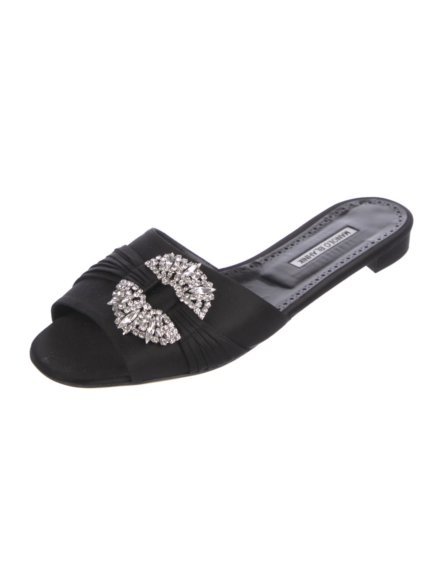 Manolo Blahnik Satin Crystal Embellishments Mules