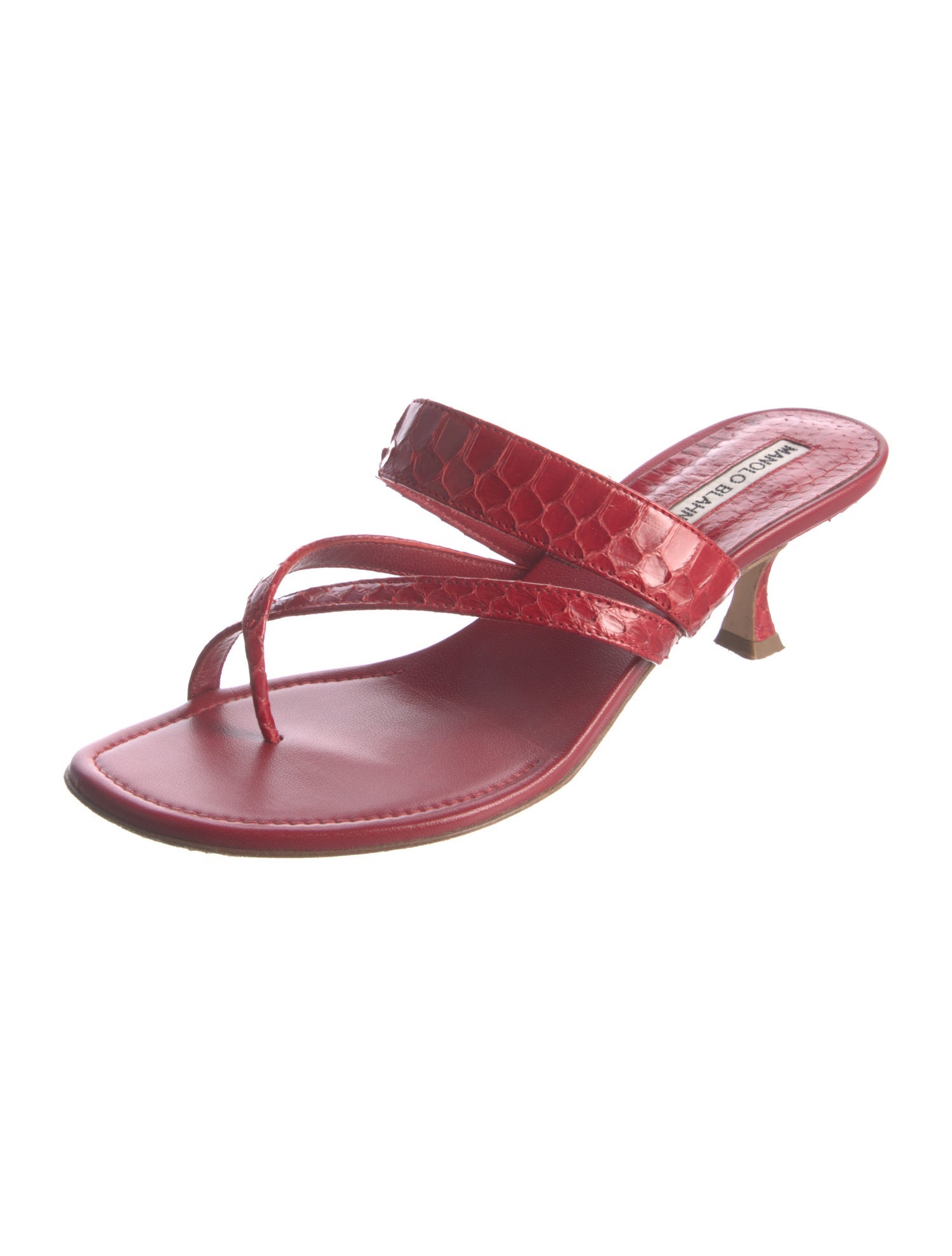 Manolo Blahnik Susa Snakeskin Leather Slides