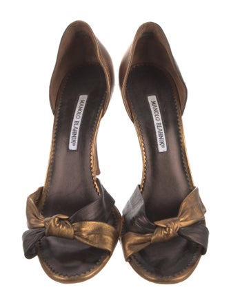 Manolo Blahnik Leather Colorblock Pattern Sandals