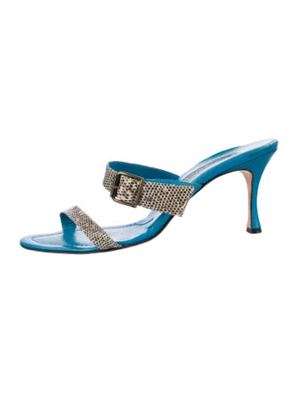 Manolo Blahnik Leather Animal Print Slides