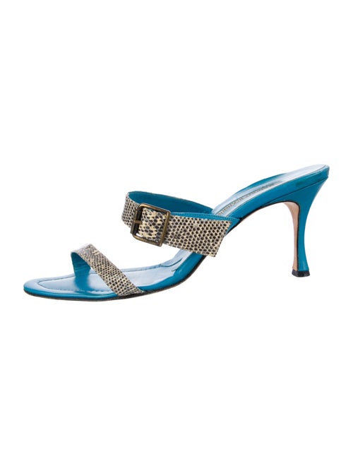 Manolo Blahnik Leather Animal Print Slides