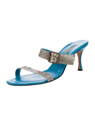 Manolo Blahnik Leather Animal Print Slides