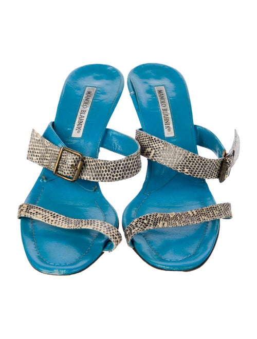 Manolo Blahnik Leather Animal Print Slides