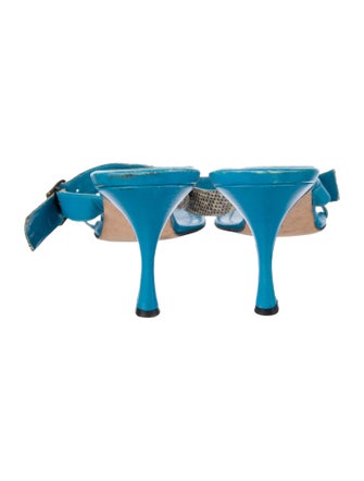 Manolo Blahnik Leather Animal Print Slides