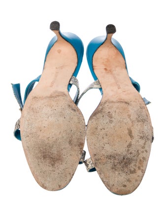 Manolo Blahnik Leather Animal Print Slides