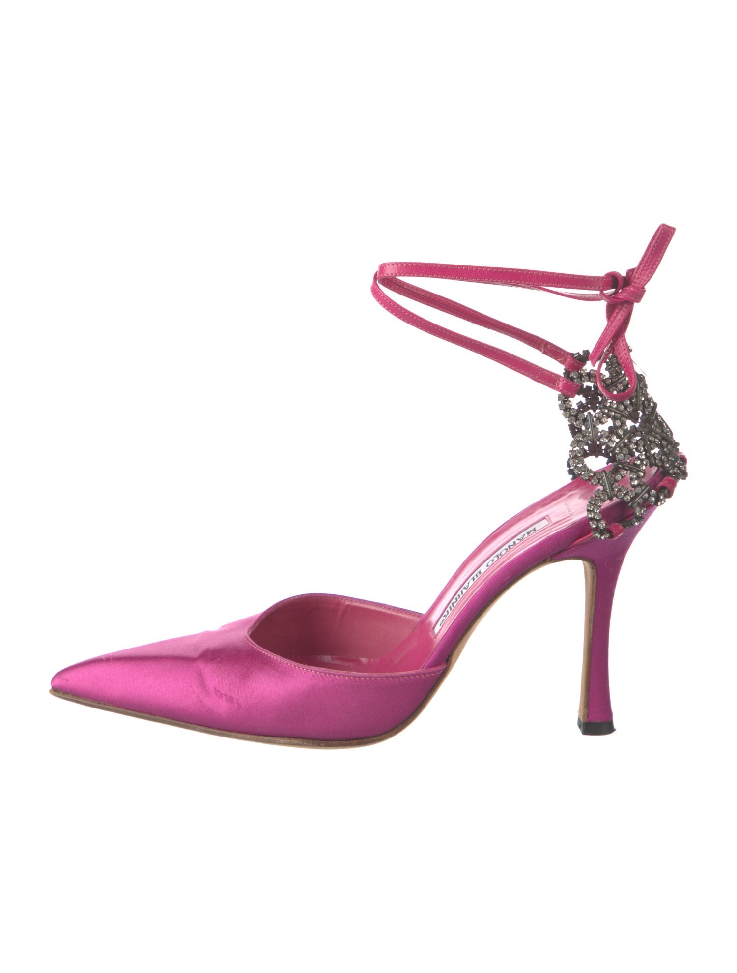 Manolo Blahnik Satin Crystal Embellishments D'Orsay Pumps