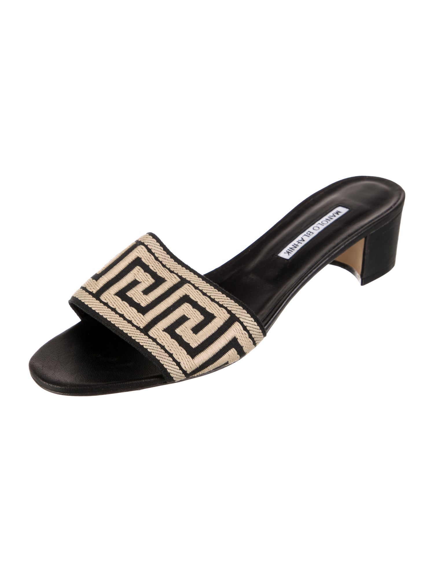 Manolo Blahnik Leather Printed Slides