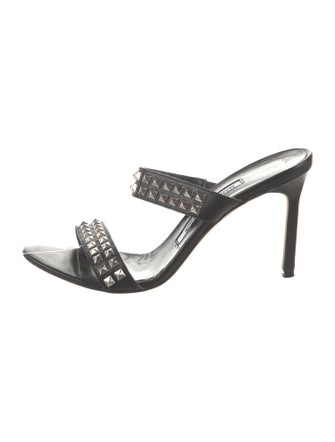 Manolo Blahnik Leather Studded Accents Slides